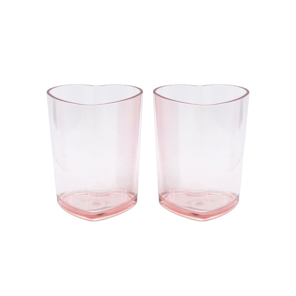 set of 2 Gift pack plastic pink heart juice cups tumblers
